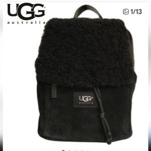 UGG Australia Nordie🖤 Black Shearling & Sueded Drawstring Mini Backpack NWOT